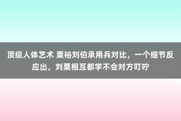 顶级人体艺术 粟裕刘伯承用兵对比，一个细节反应出，刘粟相互都学不会对方叮咛